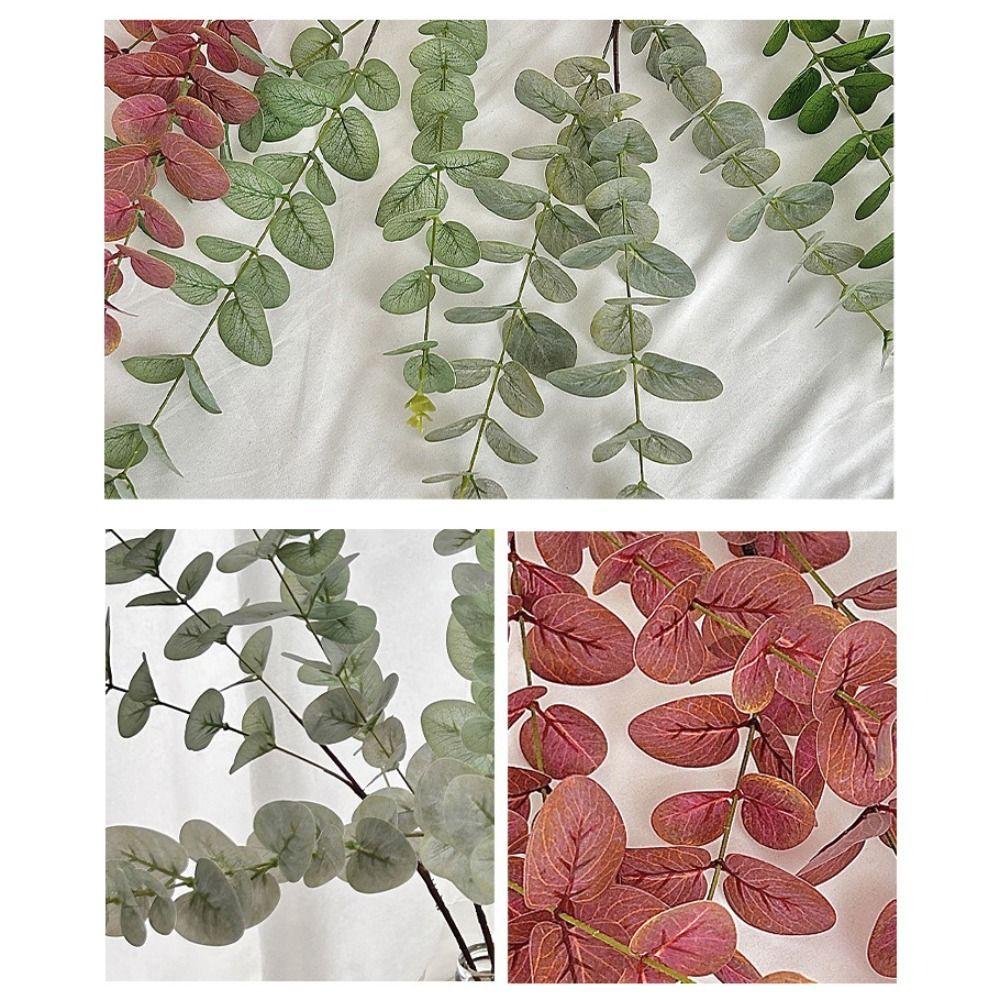 Plastic Artificial Eucalyptus Leaf Pulp Leaf Imitation Plant 3 Fork Eucalyptus 3D Printing Green Plant Decor Wedding Decoration
