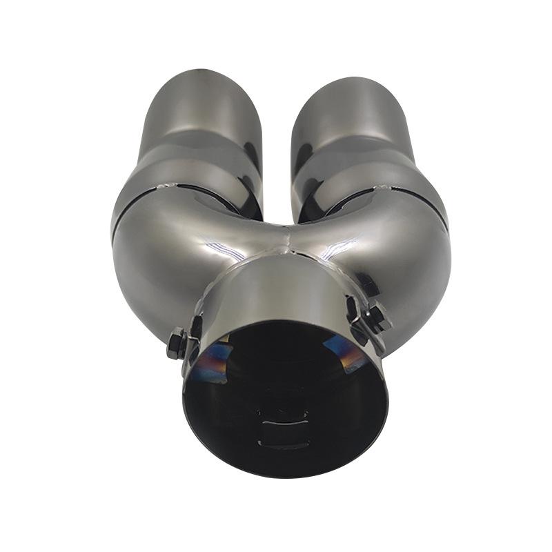6.2cm Dual-Outlet Black Stainless Steel Tailpipe Exhaust Decorative Accessory