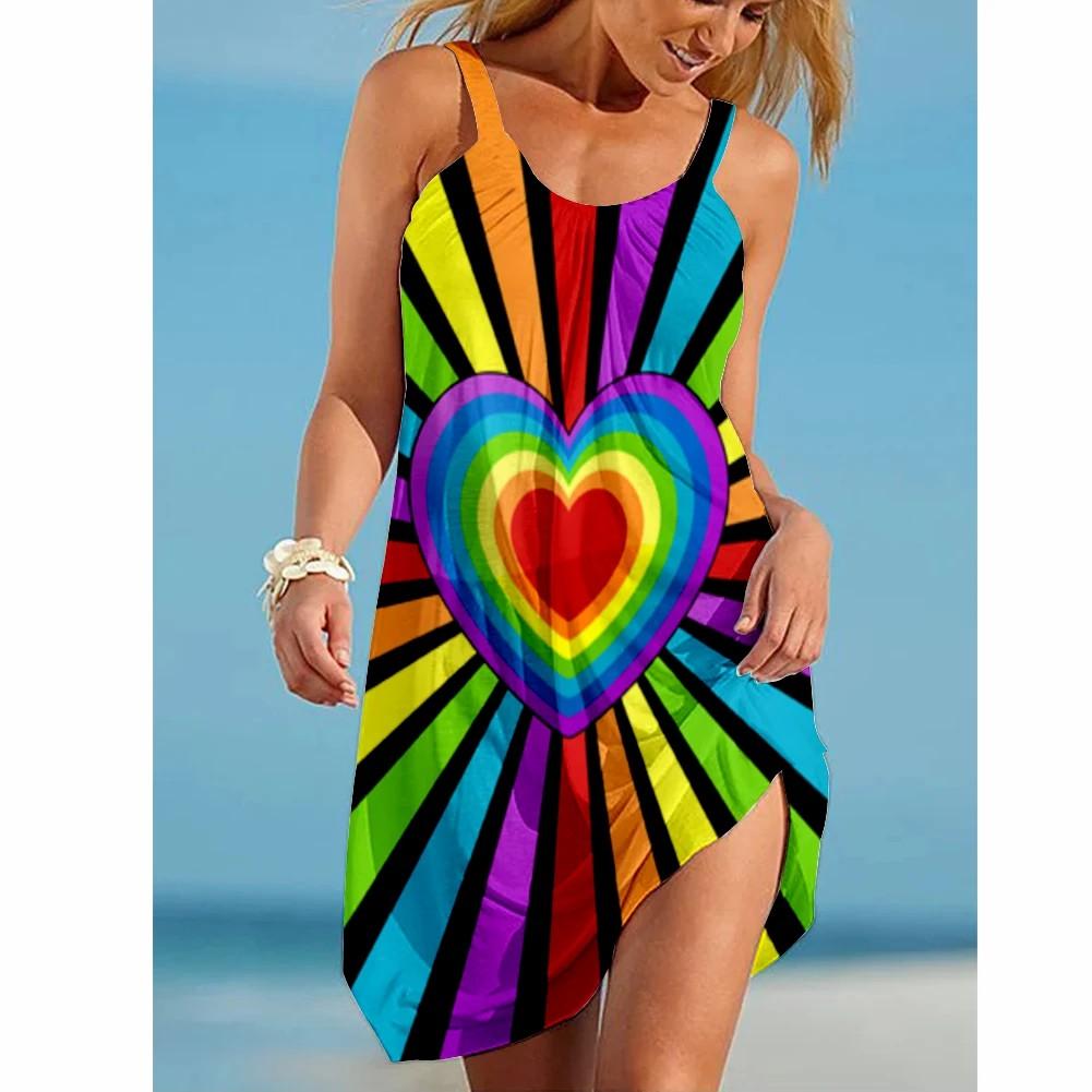 Love Color 3D Printing Casual Sundress Summer Vintage Floral Dress Casual Womens Dress Female Clothes Slim Vestido Girl Dress