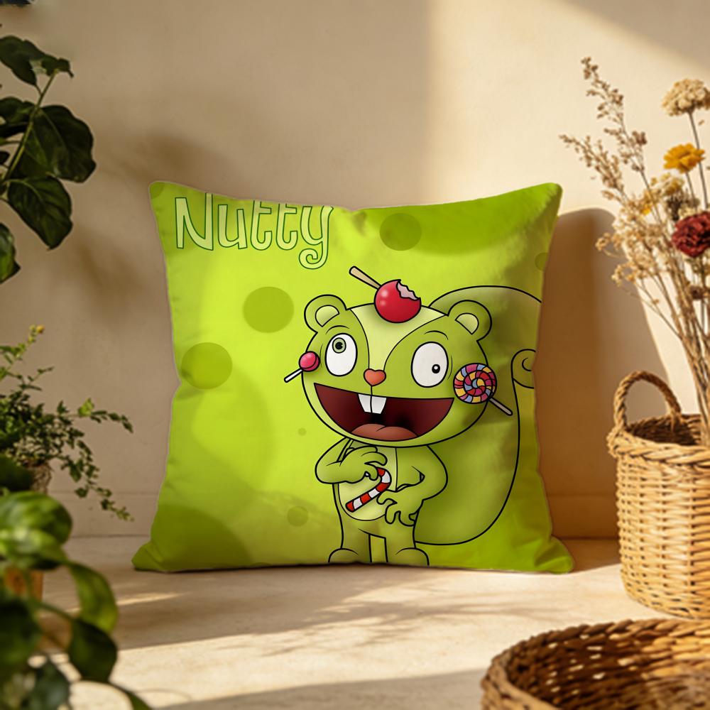 Stylish HHappy Tree Friendsied Cushion Cover Versatile DoubleSided Pillow Case Fit for Sofa Bed Car Daily Decor