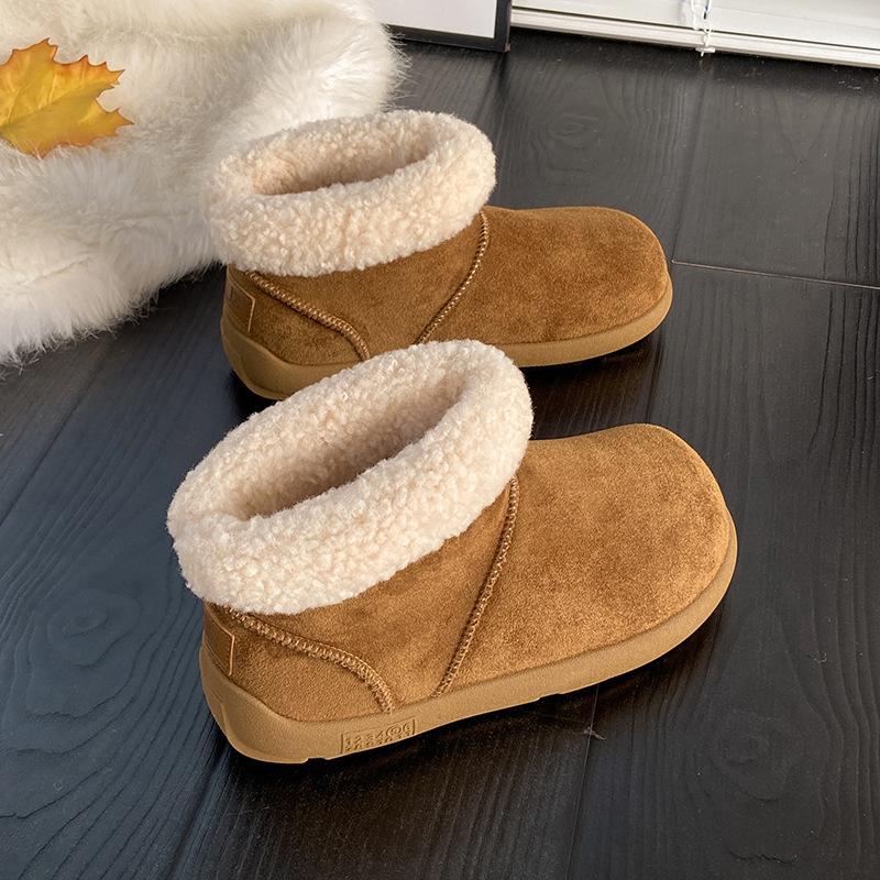 Women's Plus Size Soft-Sole Height-Enhancing Warm Winter Fur-Lined Ski Boots with Plush Lining Short Boots for Outdoor Sports and Cotton Boots