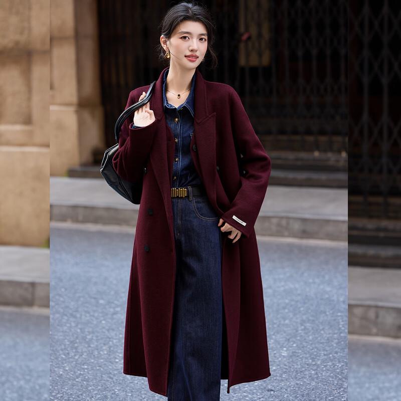 Bailuyu Women's Lapel Faux Two-Piece Wool Blend Coat