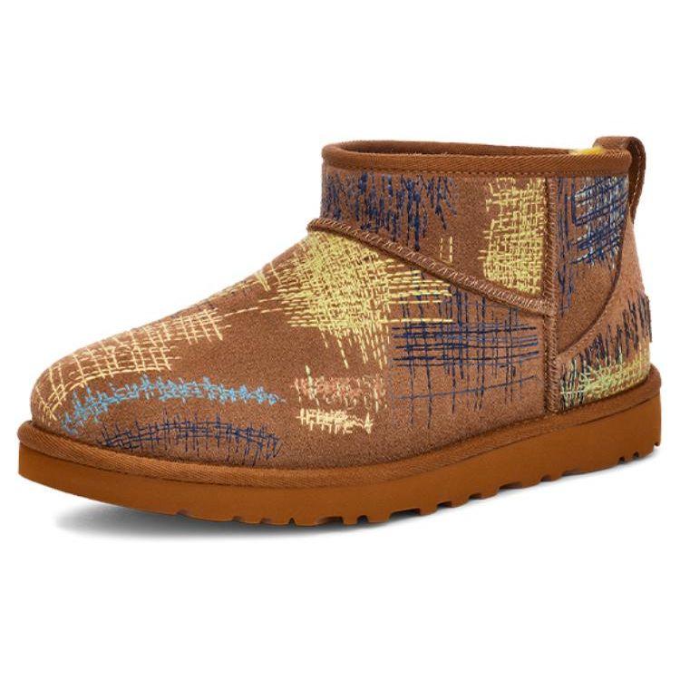 The Elder Statesman X Ugg Round Toe Slip-On Short Snow Boots Men Boots Brown 1155910