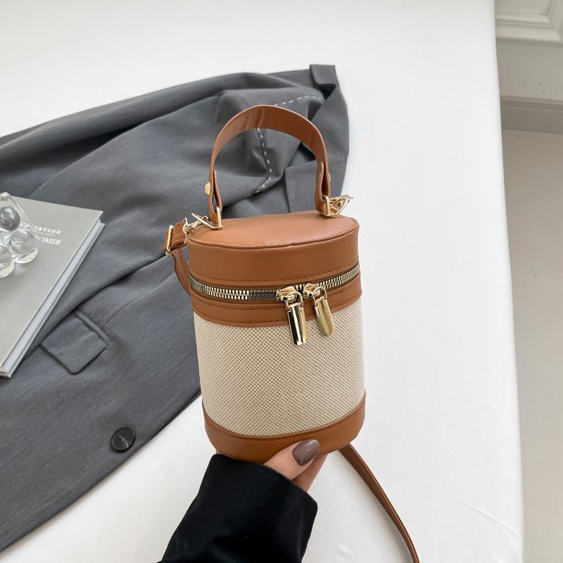 2025 Versatile Color Block Patchwork Crossbody Women’s Round Bucket Bag
