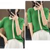 IHUASU Cotton Knitted Cardigan Short-sleeved T-shirt Women's Summer Slim Versatile Bottoming Outside Wear