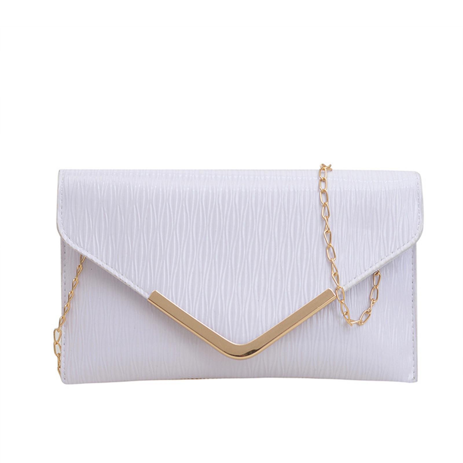 

Модна плісирована ручна сумочка-конверт Вечірня сумочка-клатч V-подібна сумка через плече на ланцюжку білий