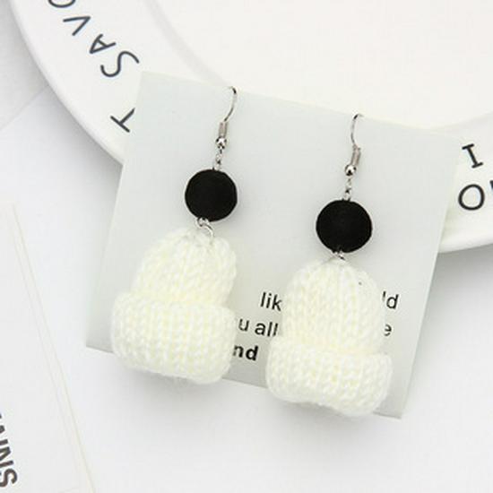 Korean Style Cute Knitted Christmas Pom Pom Earrings - Women's Temperament Long Color Block Dangles