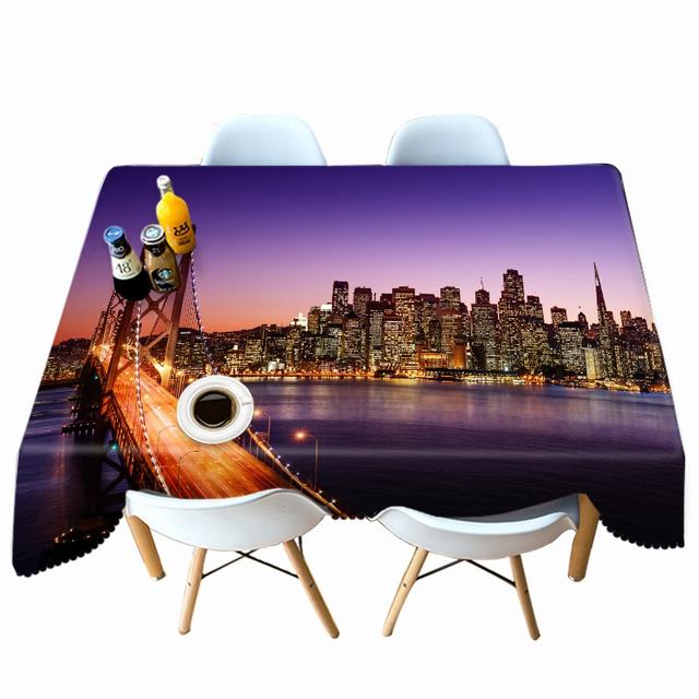 Prosperous City Pattern High -Rise Building Tablecloth Thicken Cotton Rectangular /Round Table Cloth For Wedding Picnic Party