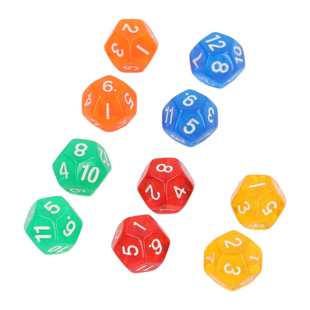 40Pcs 12 Sided Transparent Dice Waterproof 5 Colors Translucent Dice for Board Games and Teaching