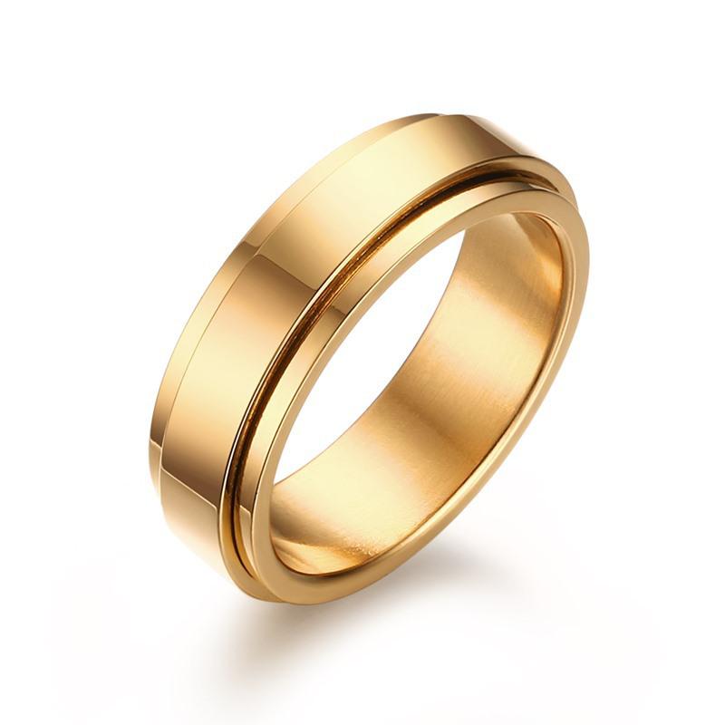 6MM Gold Rotatable Stainless Steel Couple Ring for Men & Women - Polished Plain Band