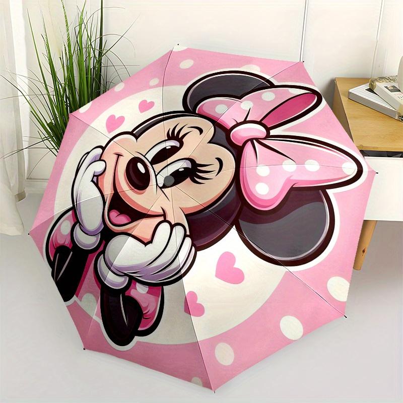 

Minnie Mouse,Pink Polka Dots Automatic Folding Umbrella - Simple 8-Rib Design, Bright Cartoon Pattern, Durable Iron Frame, Suitable For Trav