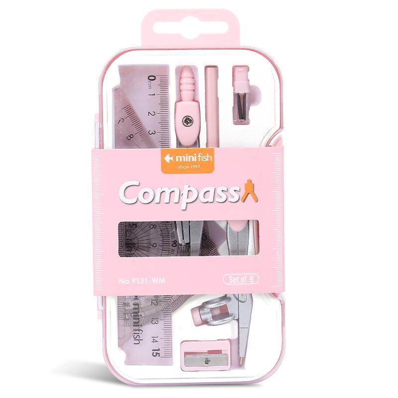 Nine-Piece Student Compass & Ruler Set with Pencil Sharpener - Perfect for Drawing, Design, and Exams