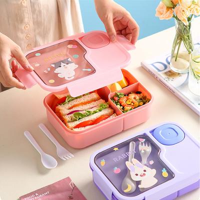 Çizgi Film Çocuk Öğle Yemeği Kutusu Taşınabilir Bento Kutusu Çatal Bıçak Takımı, Daldırma Kabı Okul Çocuk Öğle Yemeği Kutuları Mikrodalgaya Uygun Gıda Kutusu