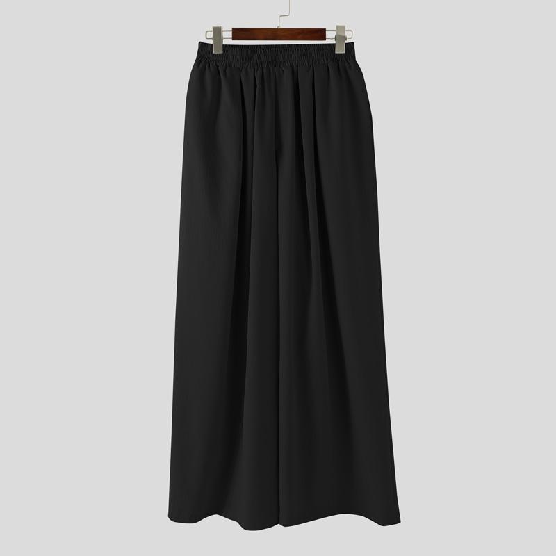 INCERUN Men Casual Loose Elastic Waist Long Wide Legs Pants Trousers