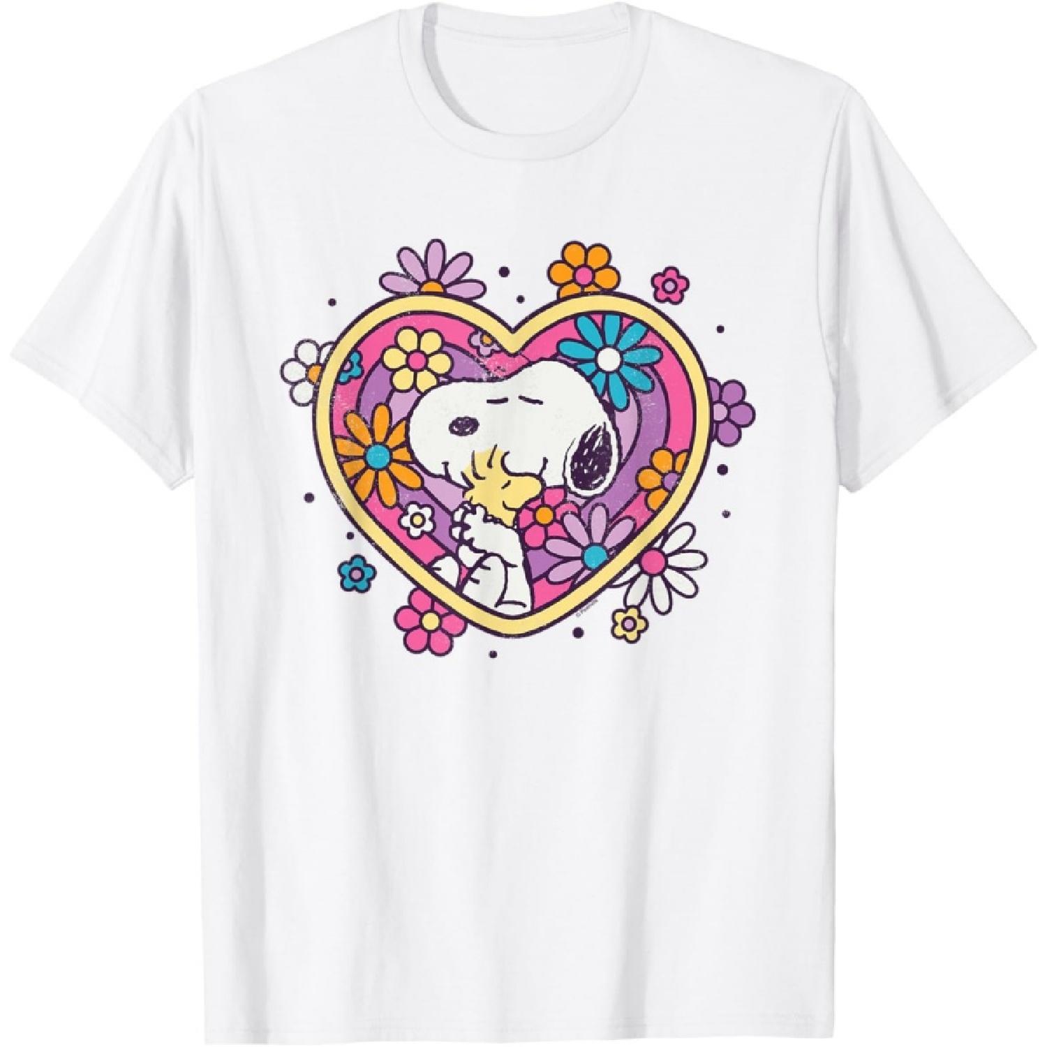 Peanuts - Hug Heart Flowers T-Shirt S