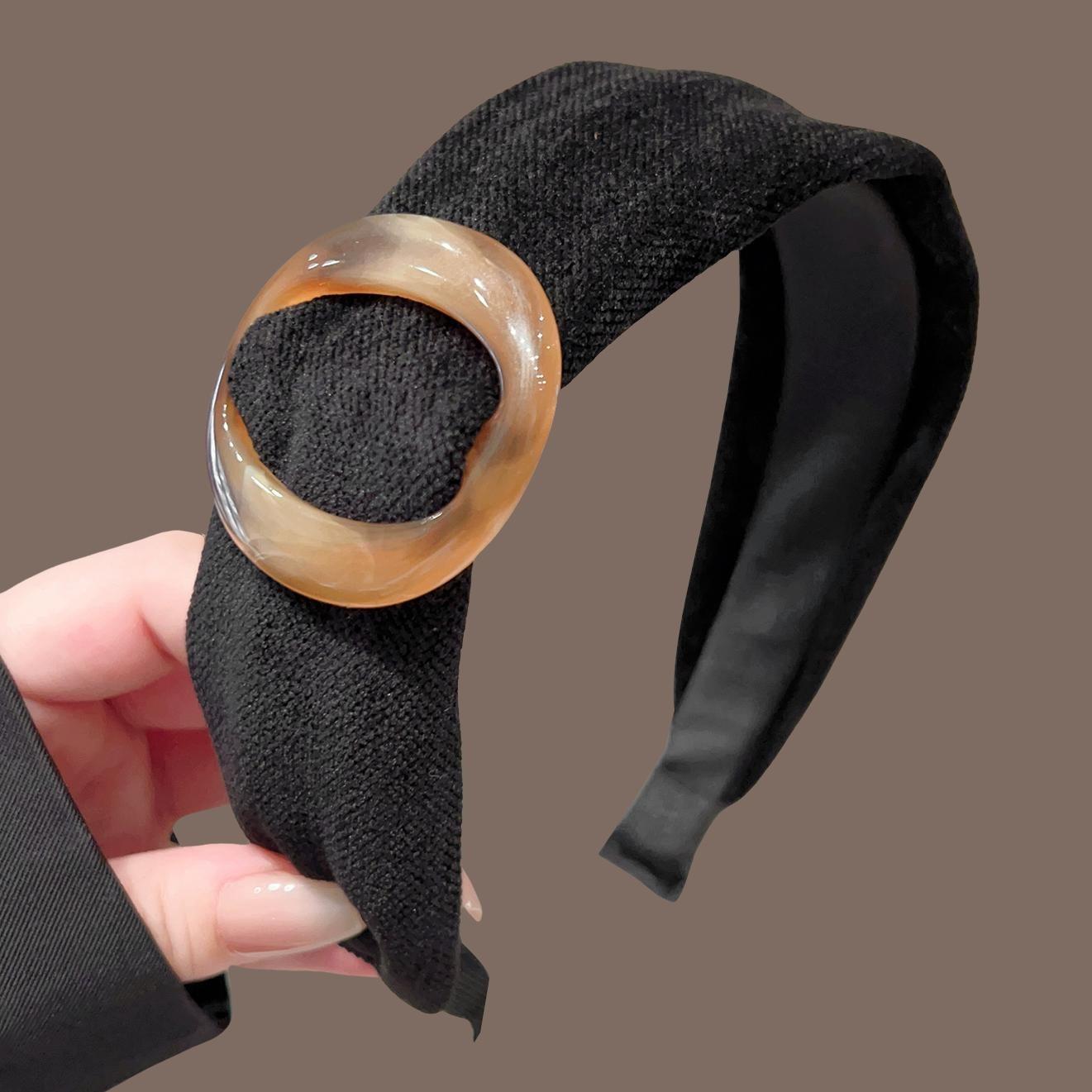 

Autumn Winter Multi-color Fabric Headband Retro Resin Buckle Headband Niche High-end Highlighting Face Small Hair Accessories