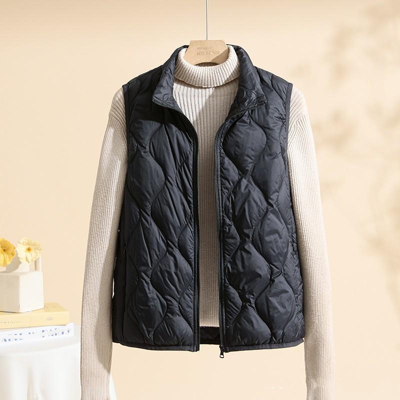 Women's Fall/Winter Solid-Color Cloud-Print Stand-Up Collar Vest: Lightweight, Zippered, Sleeveless Jacket