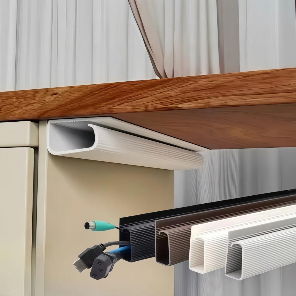 1pc PVC Channel Under Desk Cable Management Tray Organizer Power Cord Wire Hider Strip Protecter No Drilling Cable Raceway