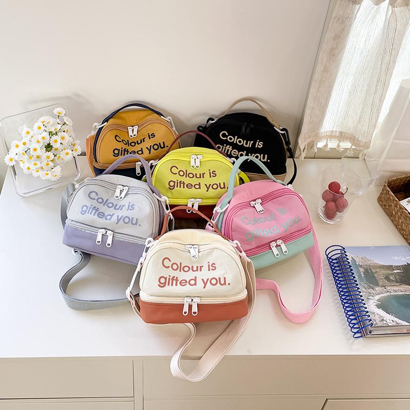 Fashion new contrasting color dopamine change bag portable messenger bag English letter pattern trendy women's bag