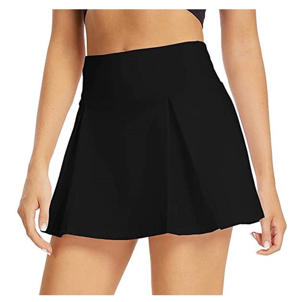 Women's Solid Color Bodybuilding Yoga Pleats Motion Short Skirt Pants
