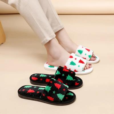 Simple Christmas Tree Slippers Women's Home 2024 Autumn Winter New Flat Comfortable Cotton Shoes Trend Comfortable Casual Shoes