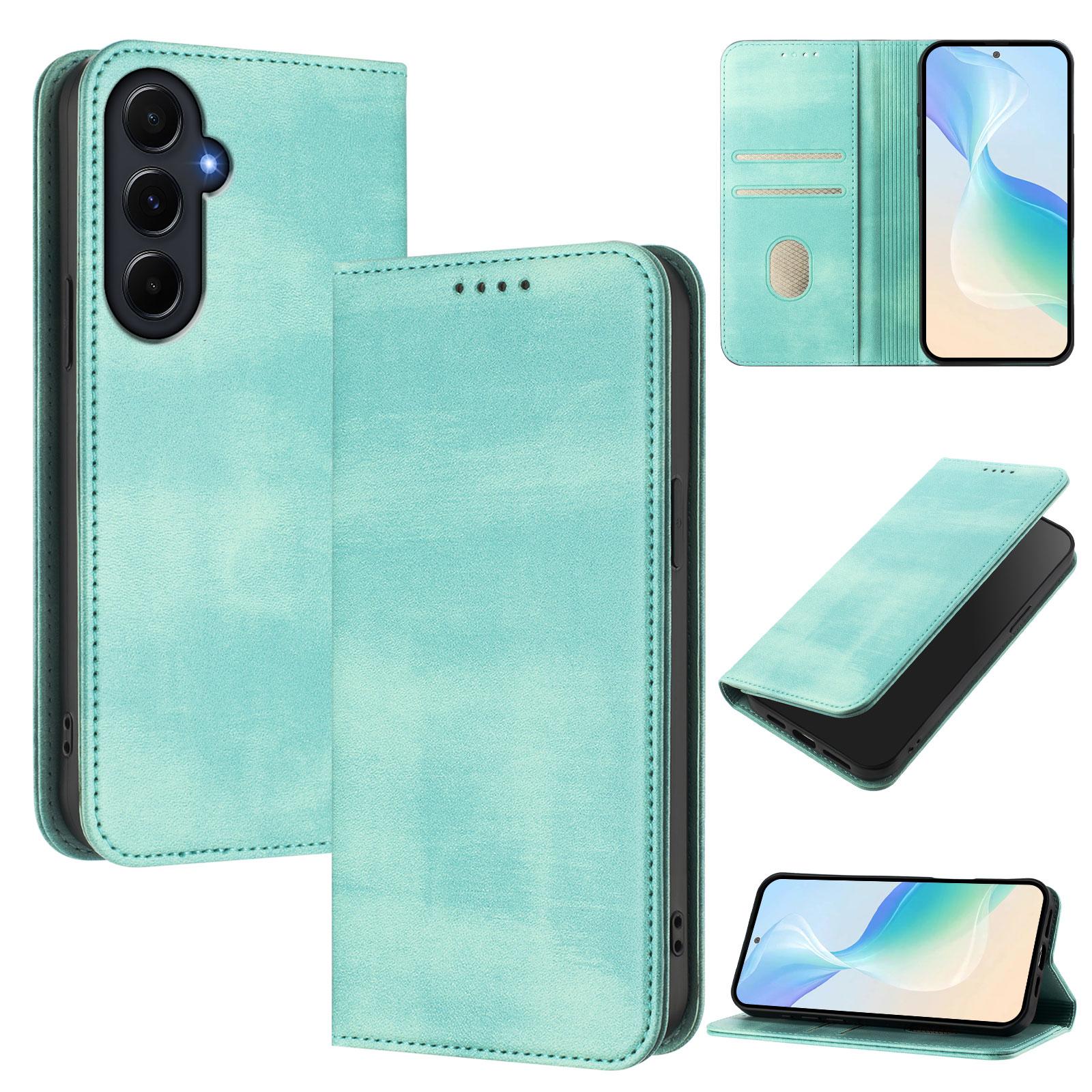 

For Samsung Galaxy A55 5G Wallet Cases Retro Texture RFID Blocking Leather Phone Cover Mint Green
