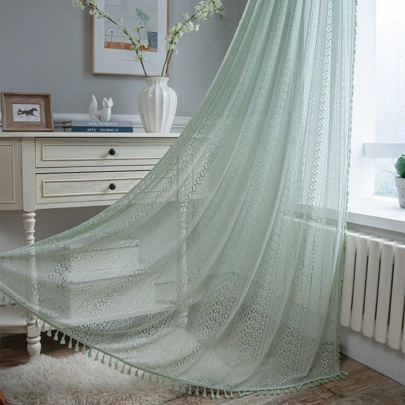 Gray Crochet Sheer Curtain Panel Living Room Bedroom Balcony With Rod Pocket Hook Grommet Options Cotton 60%
