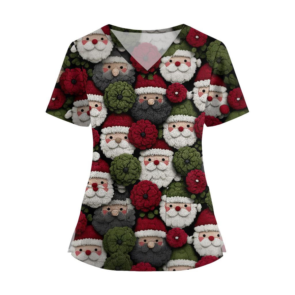 אופנת נשים אוברול שרוולים קצרים צווארון וי עם כיסים חולצות מודפסות בגדים