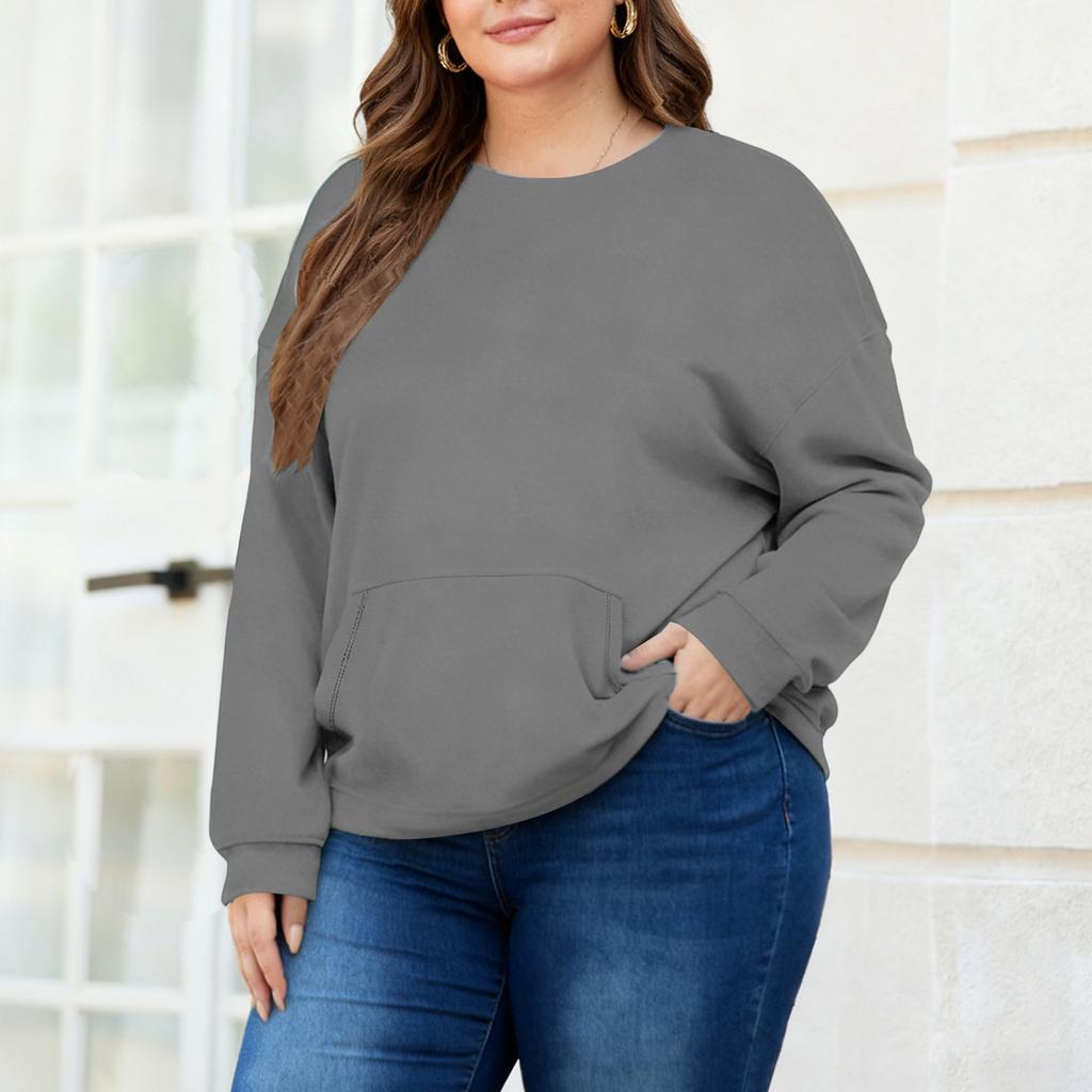 Plus Size Sweatshirt För Kvinnor Oversized Crewneck Långärmad Pullover Toppar
