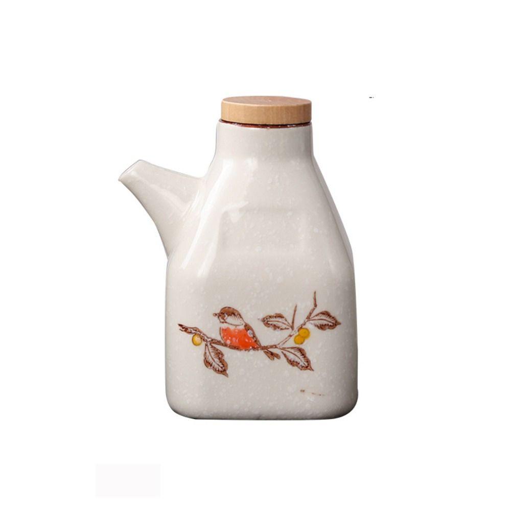 Style Creative with Bamboo Lid Ceramic Cruet Pot Spice Jar Condiment Container Seasoning Box