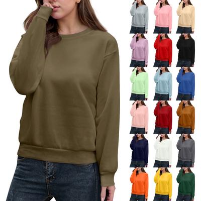 Women's Casual Fashion Top Solid Color Round Neck Long Sleeve Pullover Top