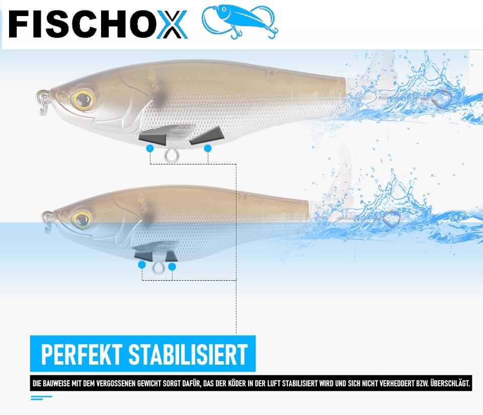 FISCHOX Fish Bait Propeller Top Bait Plopper Pike Perch Zander Trout 3-pack