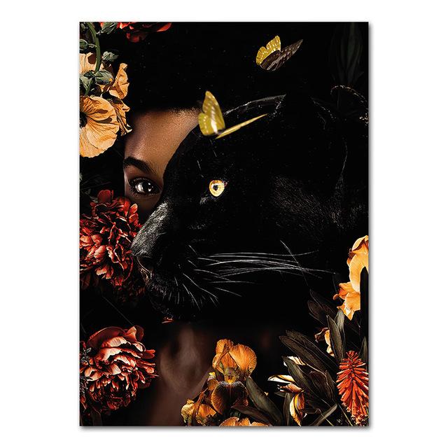 Flower Jungle Animal Lion Tiger Leopard Deer Abstract Wall Art Poster Grand Styel Canvas Painting Decoration Living Room Decor