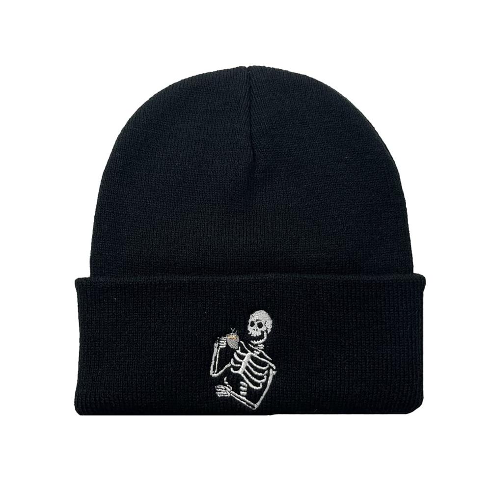 1pc Woolen Cap For Women Warm And Personalized Skull Head Tea-drinking Knitted Cap Fashionable Cold-proof Cap