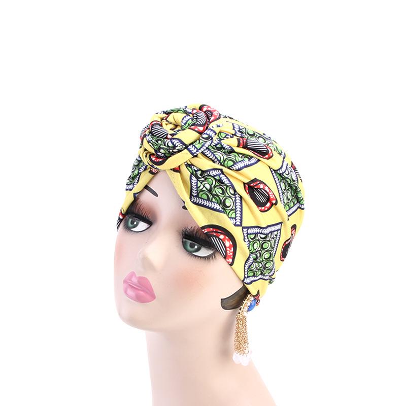 

Women African Print Turban Hat Scrunchies Knot Headwrap Stretch Bandanas Party Headwear Ladies Headscarf Hair Accessories One Size жовтий