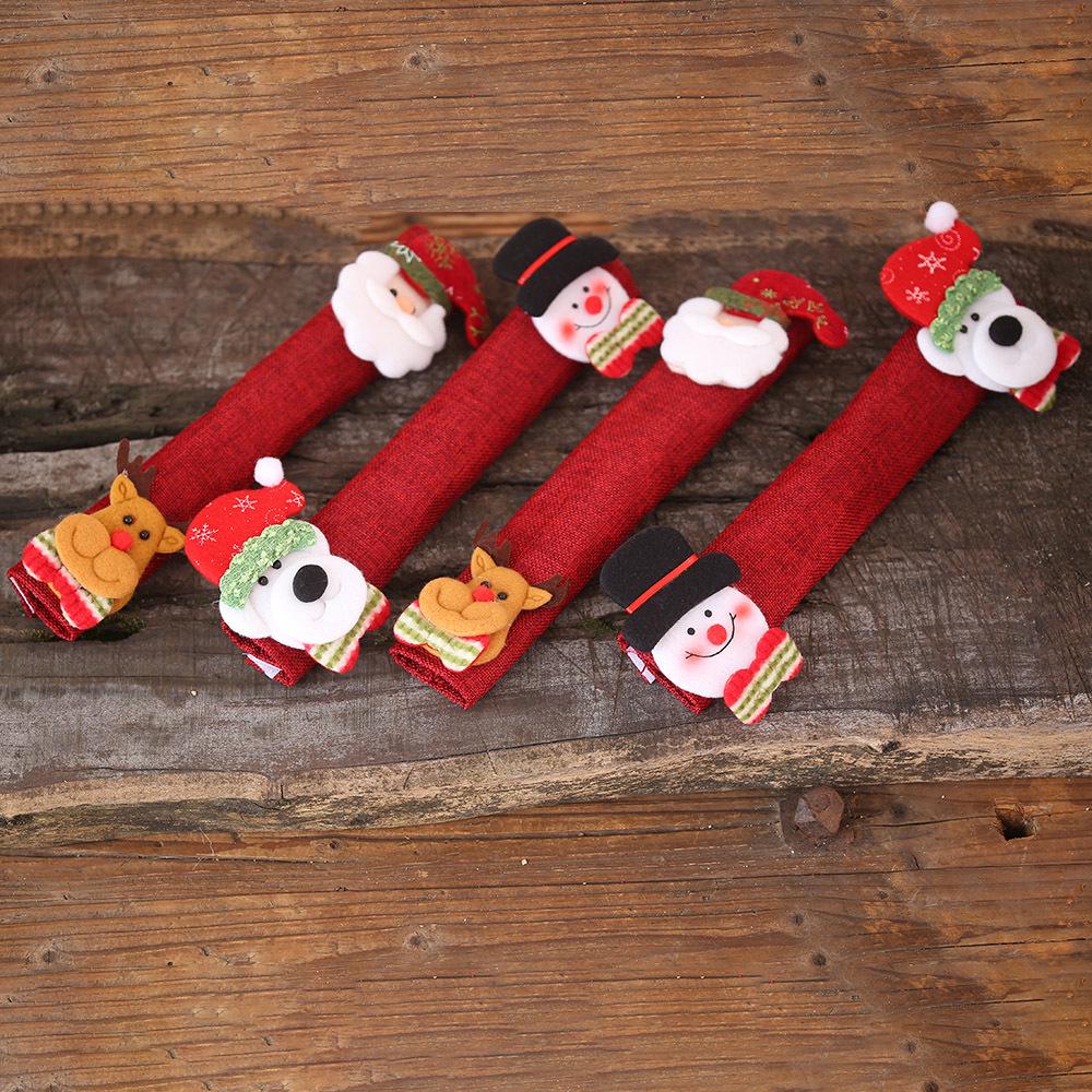 4pcs Christmas Decorations Microwave Protective Gloves Burlap Door Handle Oven Cover Home Decor