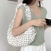 Polka Dot Nyl Ruched Hobo Bag Ruffled Trim With Drawstring Closure Women Lightweight Versatile Crossbody & Shoulder Handbag