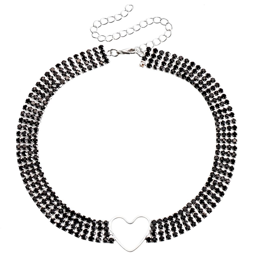 Temperament full diamond multi-layer neck chain hollow love necklace black claw diamond chain necklace