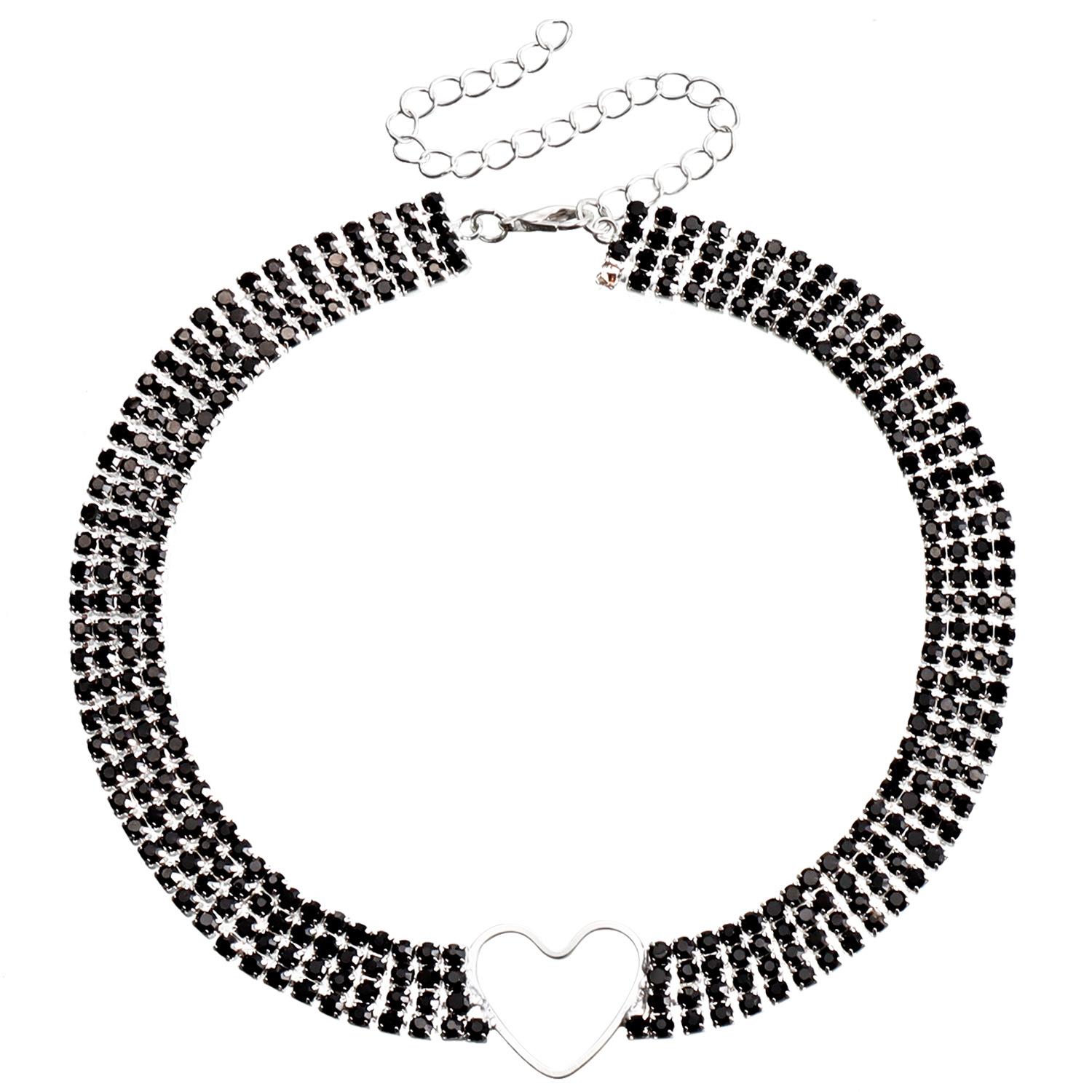 Temperament full diamond multi-layer neck chain hollow love necklace black claw diamond chain necklace
