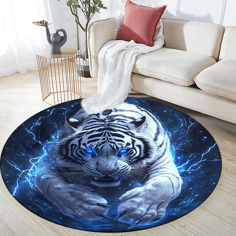 Electric Tiger Round Area Rug,Carpet Rug for Living Room Bedroom Sofa Playroom Decor,Non-slip Floor Mat