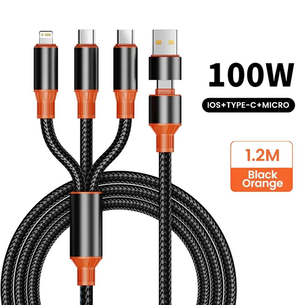 

2 In 3 1.2M Fast Charging Cable Micro USB Type C Lightning Cable For Samsung Xiaomi Huawei For iPhone 16 15 14 13 Pro Phone Charger USB Data Cable 1.2m чёрный