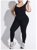 Plus Size Ribbed Backless Jumpsuit: Double Shoulder Strap, Body Shaping, Seamless Hip Lifting Yoga Wear