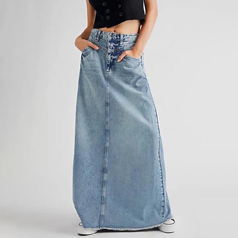 

2026 High-Waisted Minimalist Denim A-Line Midi Skirt Extra Extra Large