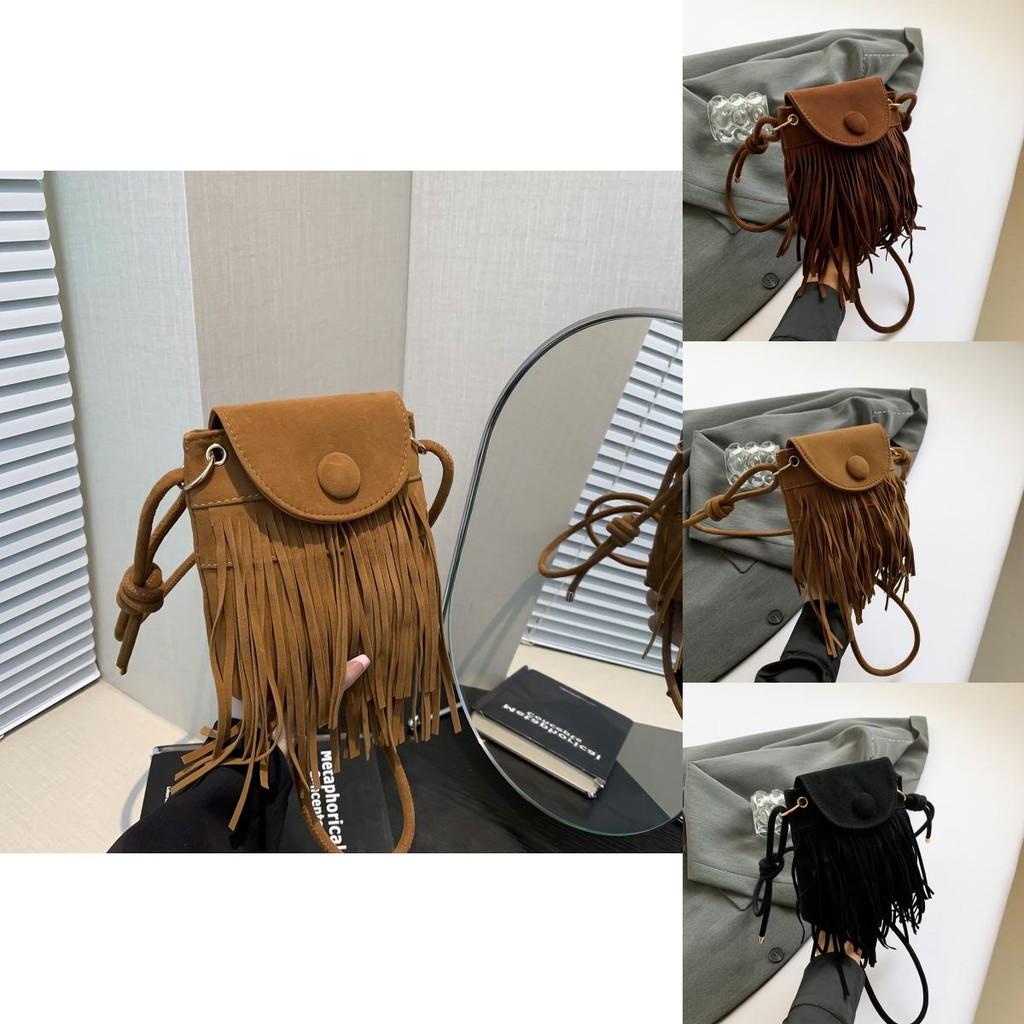 Stylish And Versatile Small Square Bag For Women With Soft Suede Material And Chic Fringe