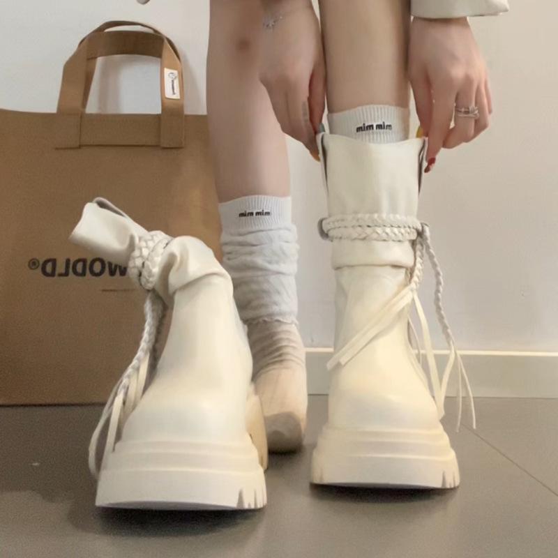 2025 Autumn and Winter Simple Wasteland Wind Fringed Knight Boots Fashion Thick Heel But Knee Fashion Boots Women's Thin Medium Boots