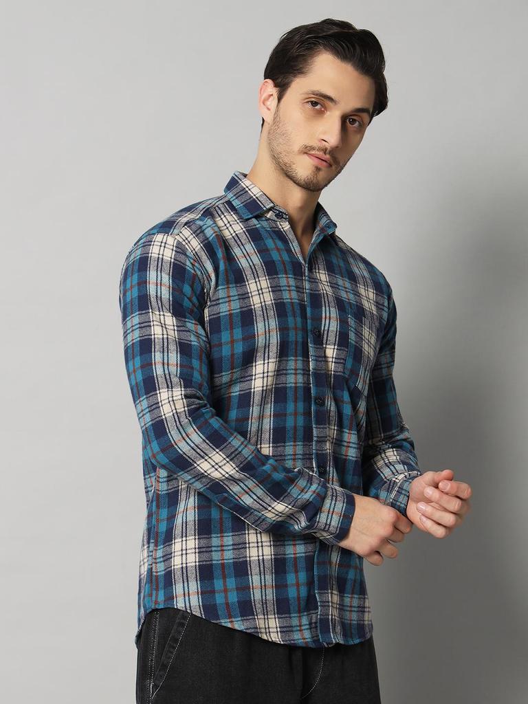Bigreams Men's Yarn-Dyed 100% Cotton Slim Fit Herringbone Checkered Flannel Plaid Winter Shirt For Full Sleeve Shirt