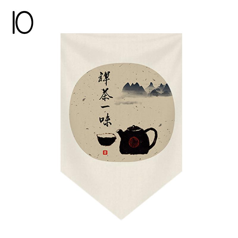 Japanese Tea Room Partition Door Head Curtain Signboard Chinese Style Hanging Short Curtain Restaurant Teahouse Decor Pennant
