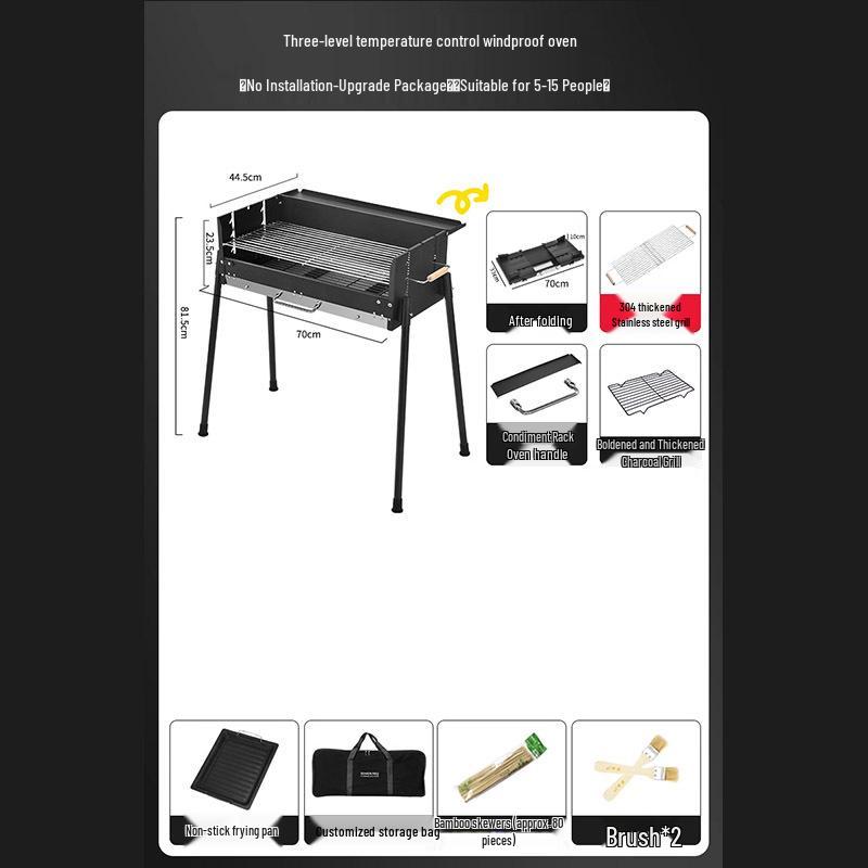 Stainless Steel Folding Portable Charcoal BBQ Grill and Utensils