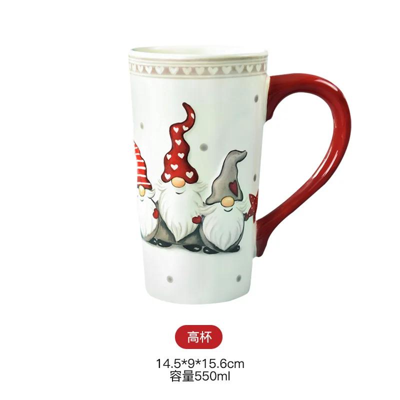 Nordischer Weihnachtsmann Keramik Geschirr und Tafelgeschirr Relief Reis Salatschüssel Westlicher Stil Flacher Teller Tasse Teekanne