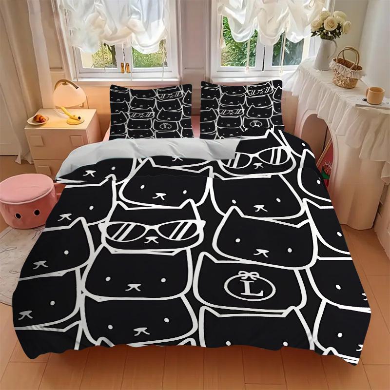 3pcs Cat Face Bedding Set, Breathable and Soft, Suitable for All Seasons, Ideal for Home Use, Suitable for Bedroom Decor 21124
